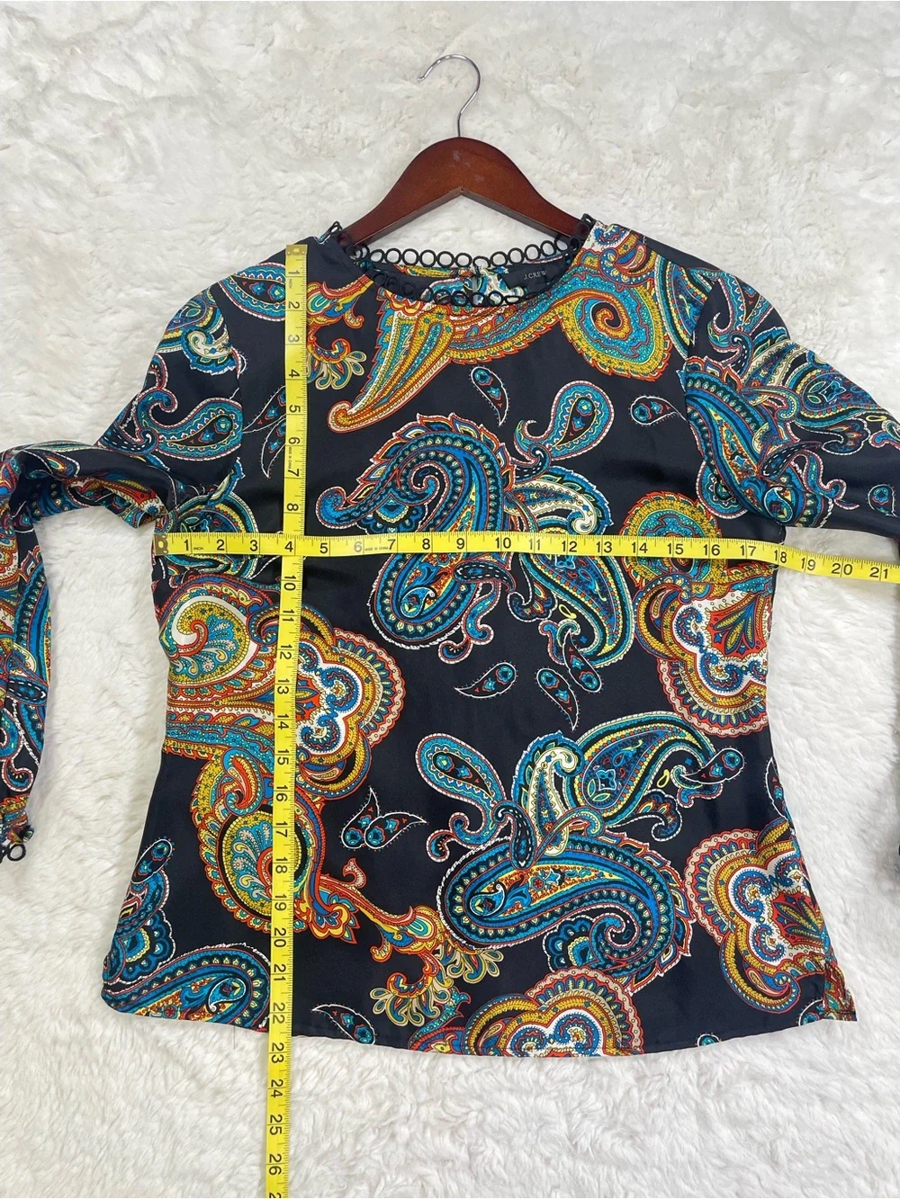 J. Crew Black Paisley-Print Long Sleeve Top with Multicolor Swirls